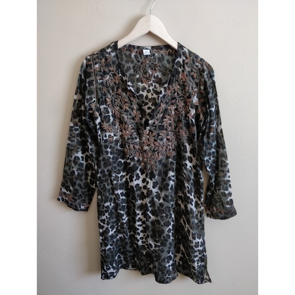 Raj Brown Animal Print Embroidered Boho Dress S - Picture 1 of 9